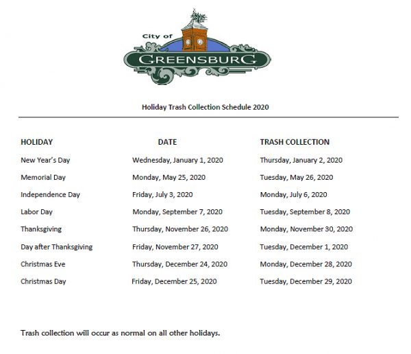 Curbside Holiday Schedule – Decatur County Solid Waste Management